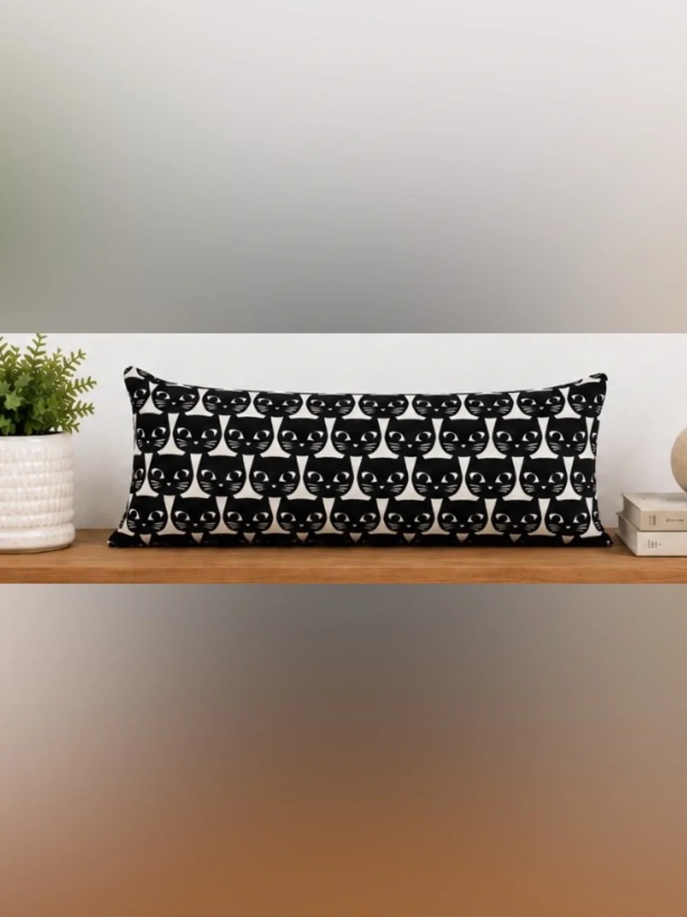 Vintage IKEA MATTRAM Black White Cat Print Lumbar Throw Pillow Rare